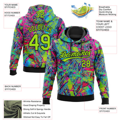 Custom Stitched Graffiti Pattern Neon Green-Black Abstract Splatter Sports Pullover Sweatshirt Hoodie