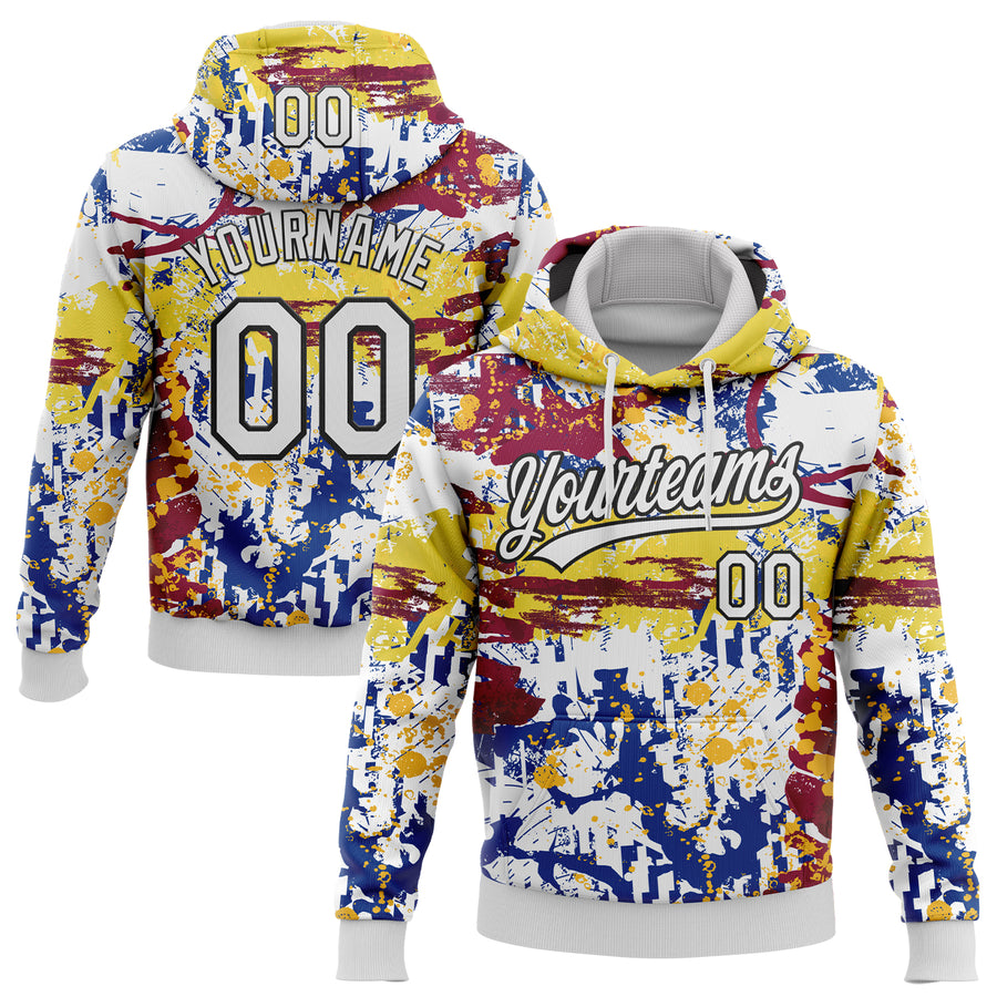 Custom Stitched Graffiti Pattern White-Black Abstract Splatter Sports Pullover Sweatshirt Hoodie