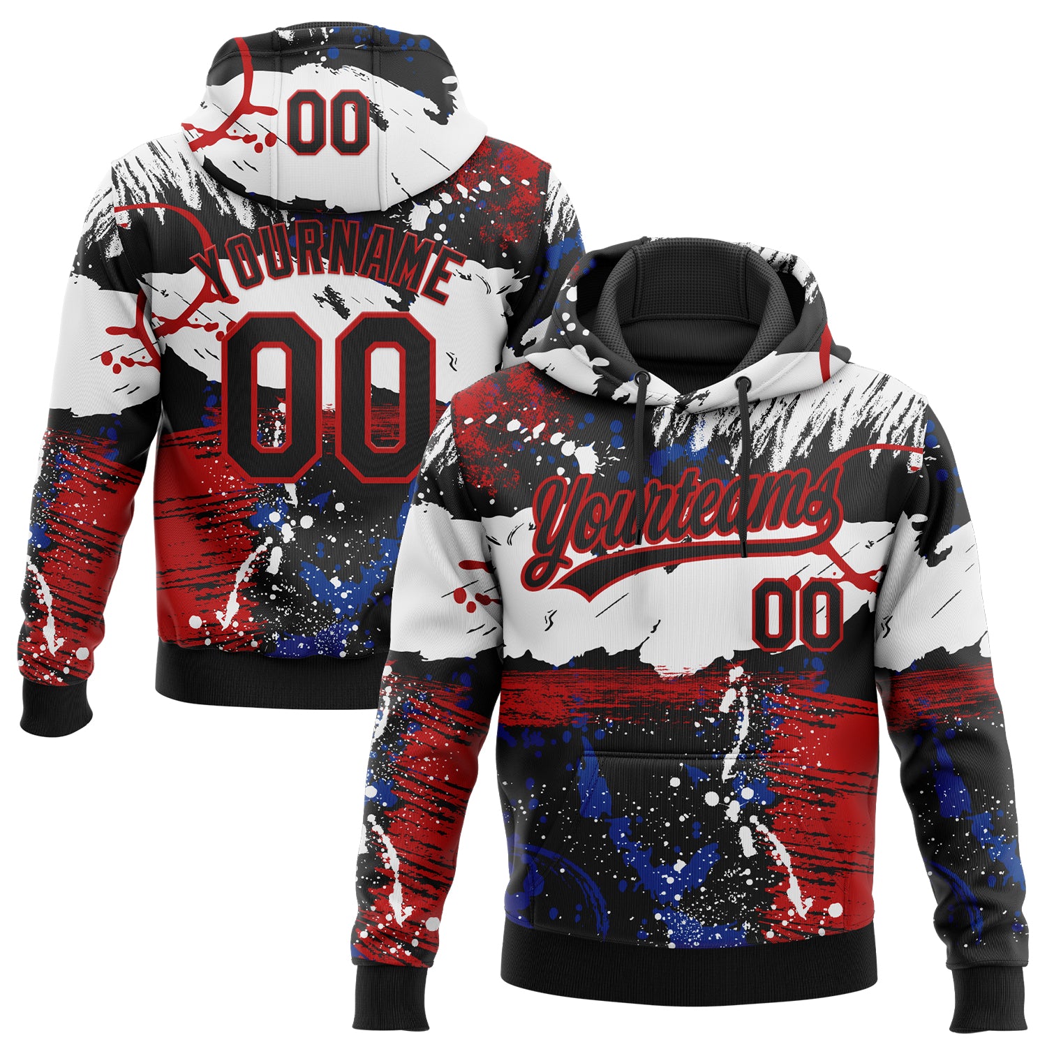Custom Stitched Graffiti Pattern Black-Red Abstract Splatter Sports Pullover Sweatshirt Hoodie