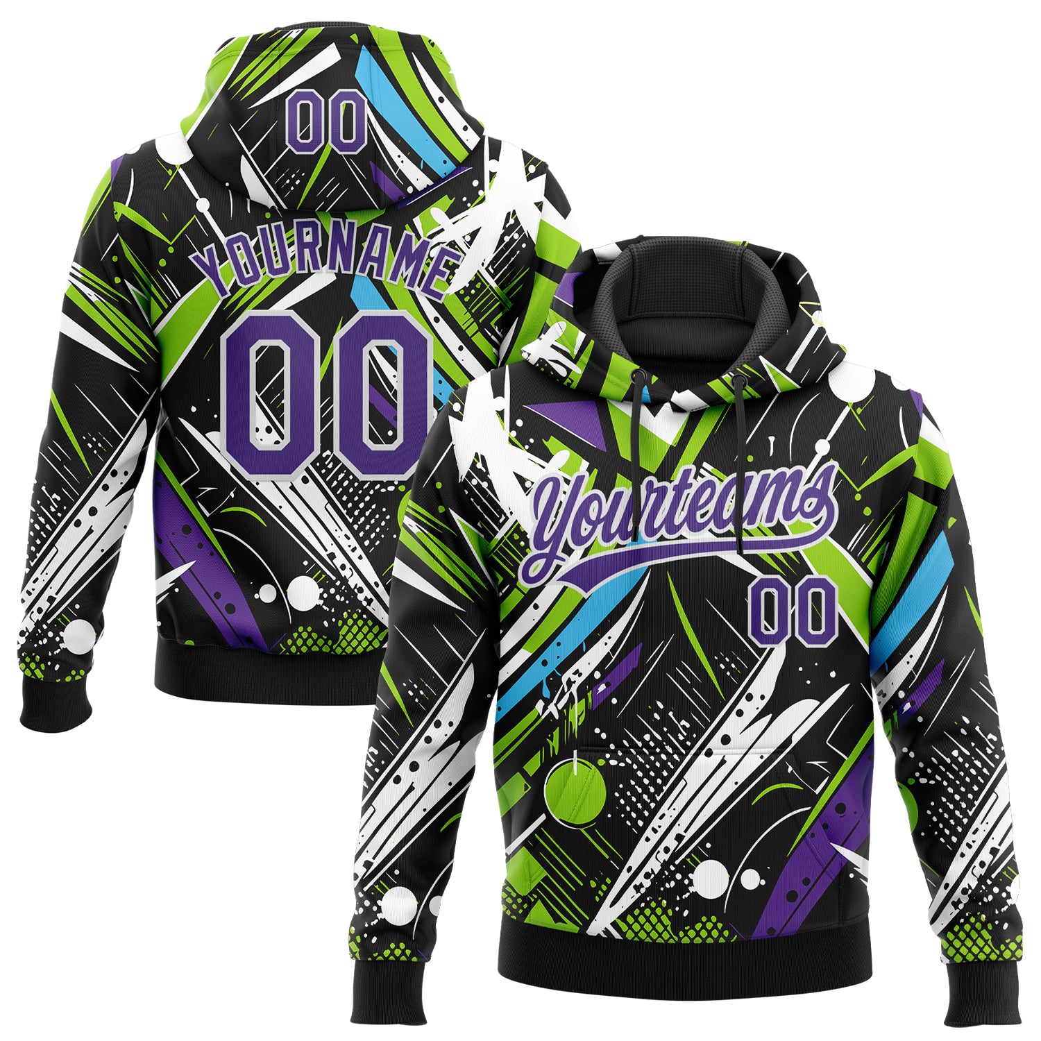 Custom Stitched Graffiti Pattern Purple-White Abstract Splatter Sports Pullover Sweatshirt Hoodie