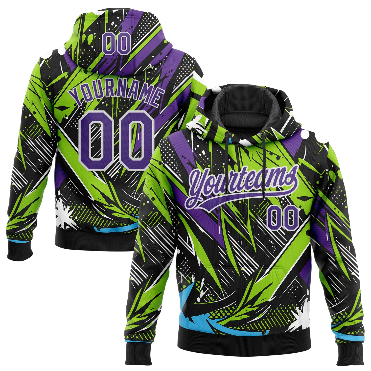 Custom Stitched Graffiti Pattern Purple-White Abstract Splatter Sports Pullover Sweatshirt Hoodie