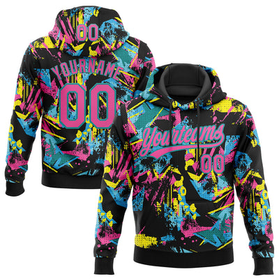 Custom Stitched Graffiti Pattern Pink-Teal Abstract Splatter Sports Pullover Sweatshirt Hoodie