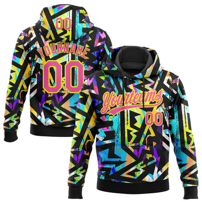 Custom Stitched Graffiti Pattern Pink-Lakes Blue Abstract Geometric Sports Pullover Sweatshirt Hoodie