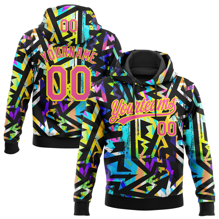 Custom Stitched Graffiti Pattern Pink-Lakes Blue Abstract Geometric Sports Pullover Sweatshirt Hoodie