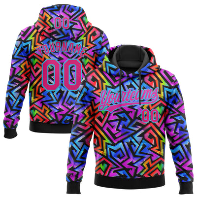 Custom Stitched Graffiti Pattern Hot Pink-Sky Blue Abstract Geometric Sports Pullover Sweatshirt Hoodie