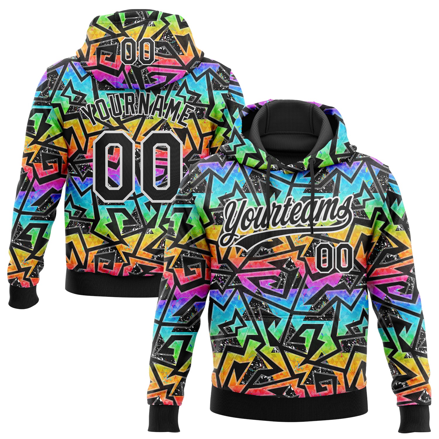 Custom Stitched Graffiti Pattern Black-White Abstract Geometric Sports Pullover Sweatshirt Hoodie