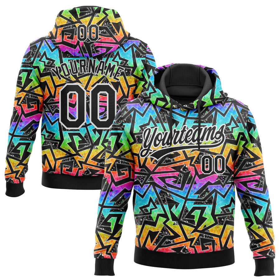 Custom Stitched Graffiti Pattern Black-White Abstract Geometric Sports Pullover Sweatshirt Hoodie