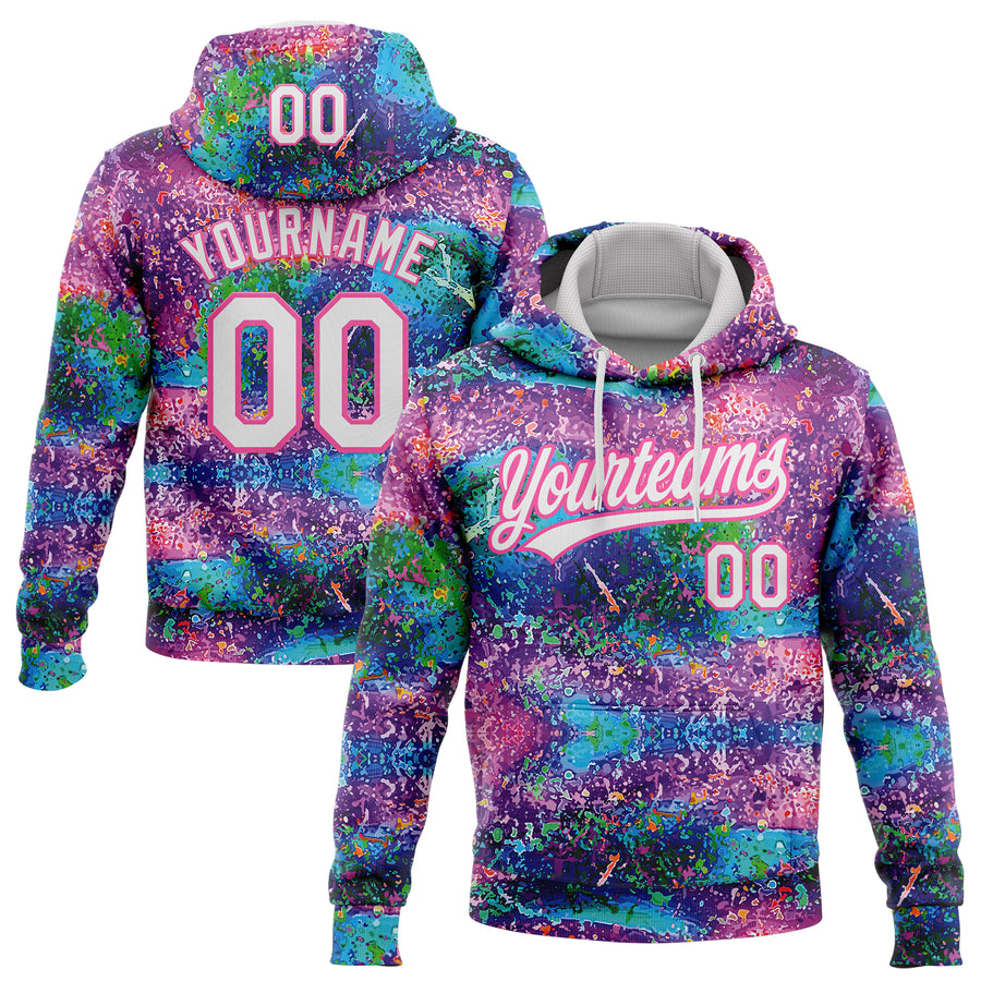 Custom Stitched Graffiti Pattern White-Pink Abstract Splatter Sports Pullover Sweatshirt Hoodie