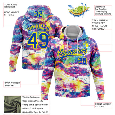 Custom Stitched Graffiti Pattern Thunder Blue-Light Yellow Abstract Splatter Sports Pullover Sweatshirt Hoodie