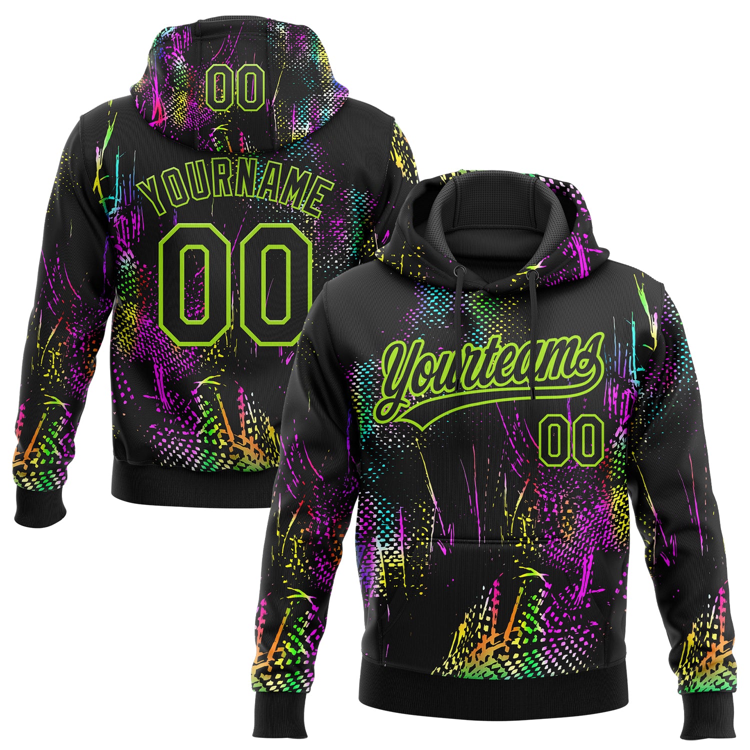 Custom Stitched Black Neon Green Abstract Neon Street Style Sports Pullover Sweatshirt Hoodie