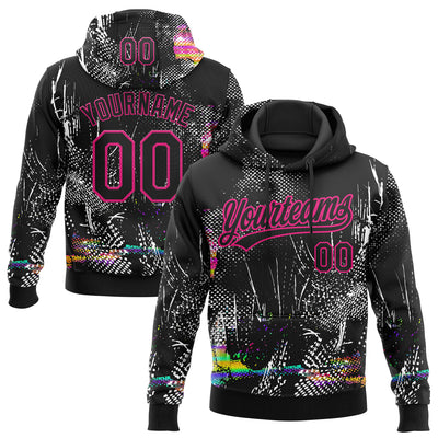 Custom Stitched Black Hot Pink Abstract Neon Street Style Sports Pullover Sweatshirt Hoodie