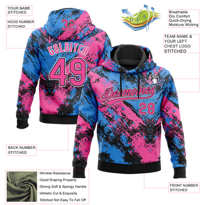 Custom Stitched Black Pink Powder Blue-White Abstract Splatter Sports Pullover Sweatshirt Hoodie