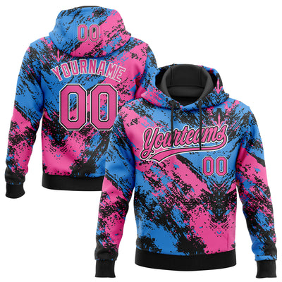 Custom Stitched Black Pink Powder Blue-White Abstract Splatter Sports Pullover Sweatshirt Hoodie