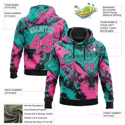 Custom Stitched Black Pink Aqua-White Abstract Splatter Sports Pullover Sweatshirt Hoodie