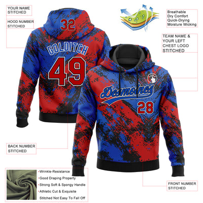 Custom Stitched Black Red Thunder Blue-White Abstract Splatter Sports Pullover Sweatshirt Hoodie