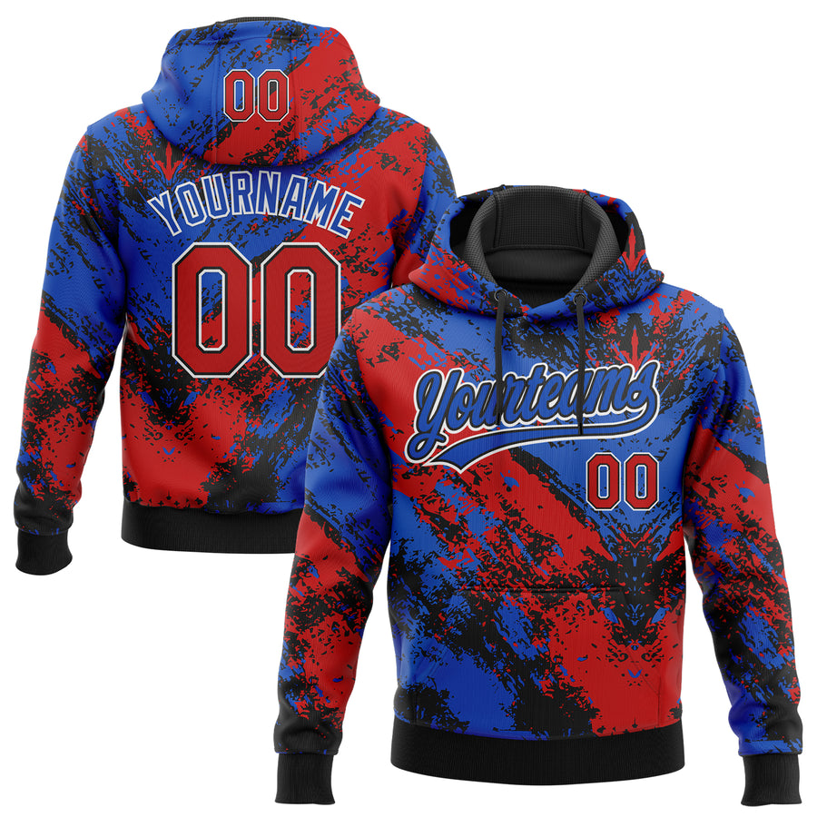 Custom Stitched Black Red Thunder Blue-White Abstract Splatter Sports Pullover Sweatshirt Hoodie