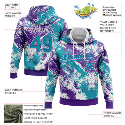 Custom Stitched White Teal Purple-White Abstract Splatter Sports Pullover Sweatshirt Hoodie