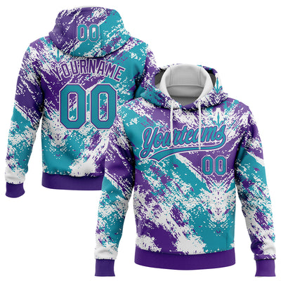 Custom Stitched White Teal Purple-White Abstract Splatter Sports Pullover Sweatshirt Hoodie