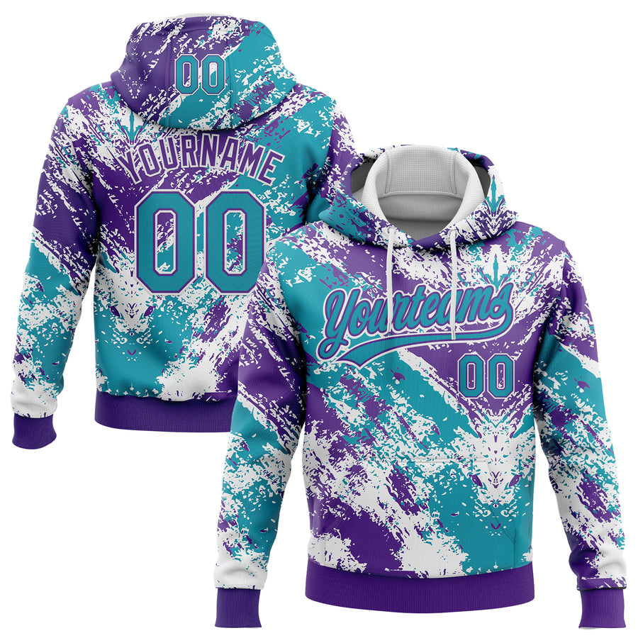 Custom Stitched White Teal Purple-White Abstract Splatter Sports Pullover Sweatshirt Hoodie