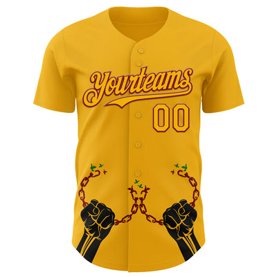 Custom Gold Crimson-Black 3D Pattern Design Black History Month Authentic Baseball Jersey