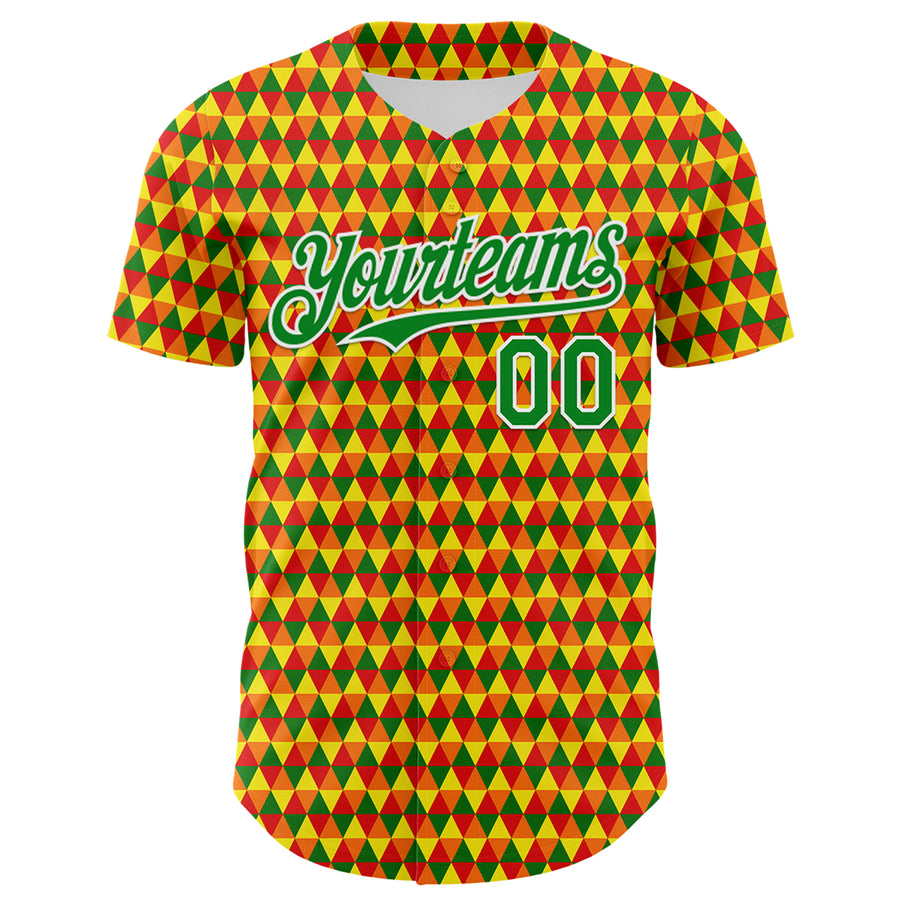 Custom Yellow Grass Green Red-White 3D Pattern Design Black History Month Abstract Geometric Authentic Baseball Jersey