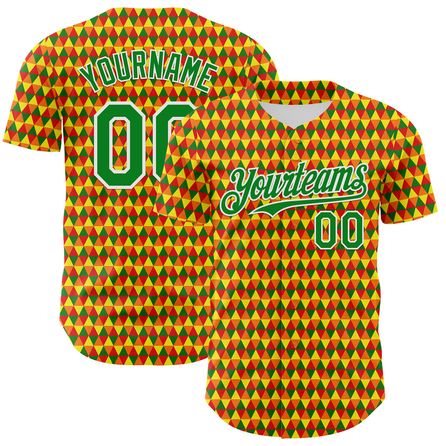 Custom Yellow Grass Green Red-White 3D Pattern Design Black History Month Abstract Geometric Authentic Baseball Jersey
