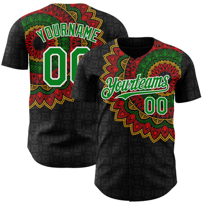 Custom Black Grass Green Red Yellow-White 3D Pattern Design Black History Month African Ethnicity Style Authentic Baseball Jersey
