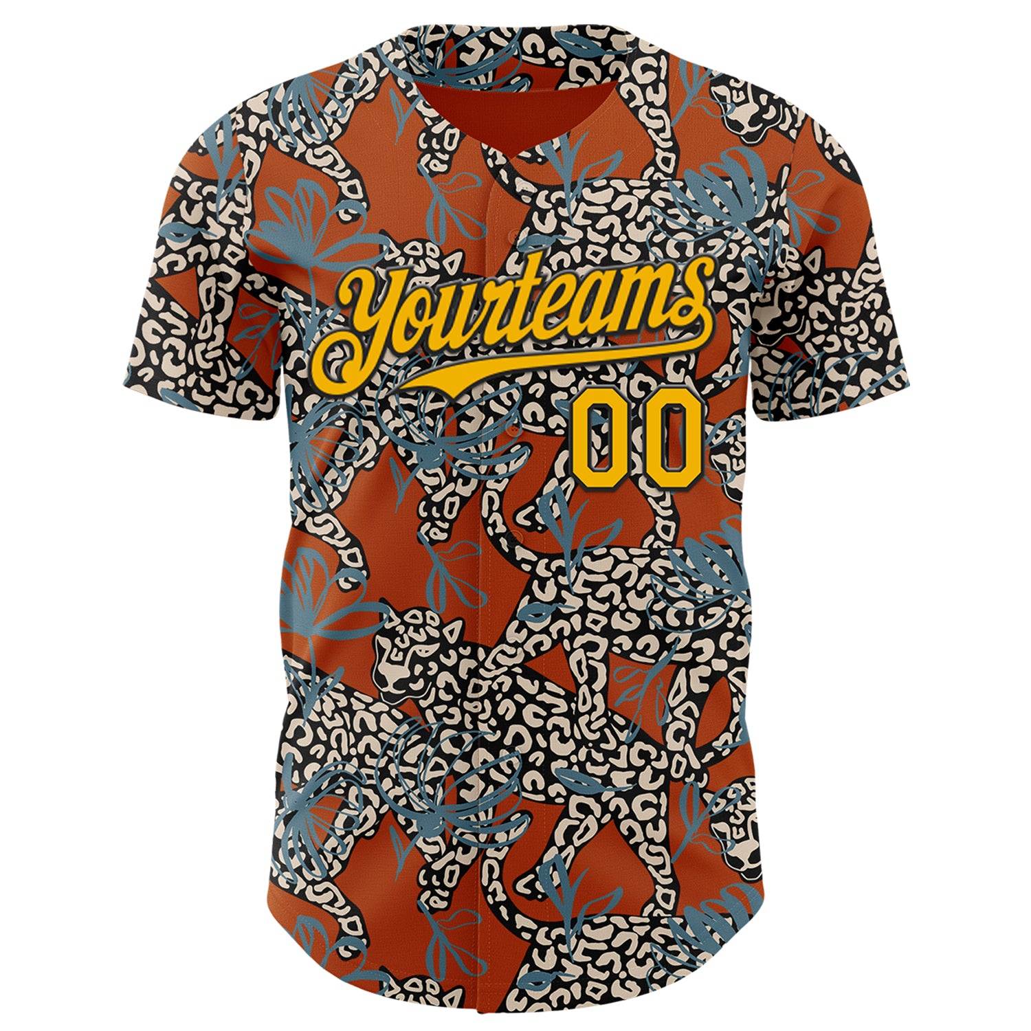 Custom Texas Orange Gold-Black 3D Pattern Design Black History Month Animal Leopard Authentic Baseball Jersey