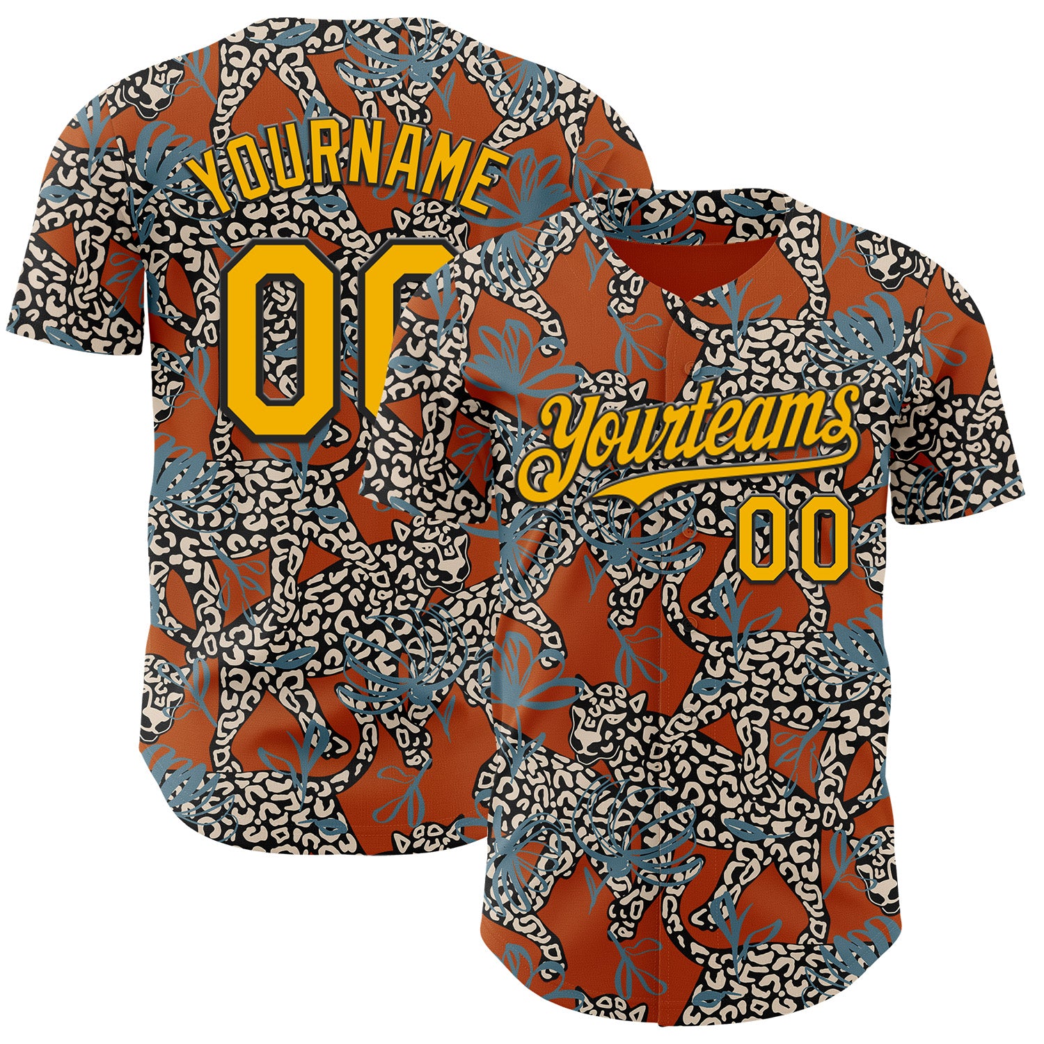 Custom Texas Orange Gold-Black 3D Pattern Design Black History Month Animal Leopard Authentic Baseball Jersey