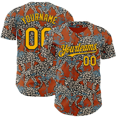 Custom Texas Orange Gold-Black 3D Pattern Design Black History Month Animal Leopard Authentic Baseball Jersey