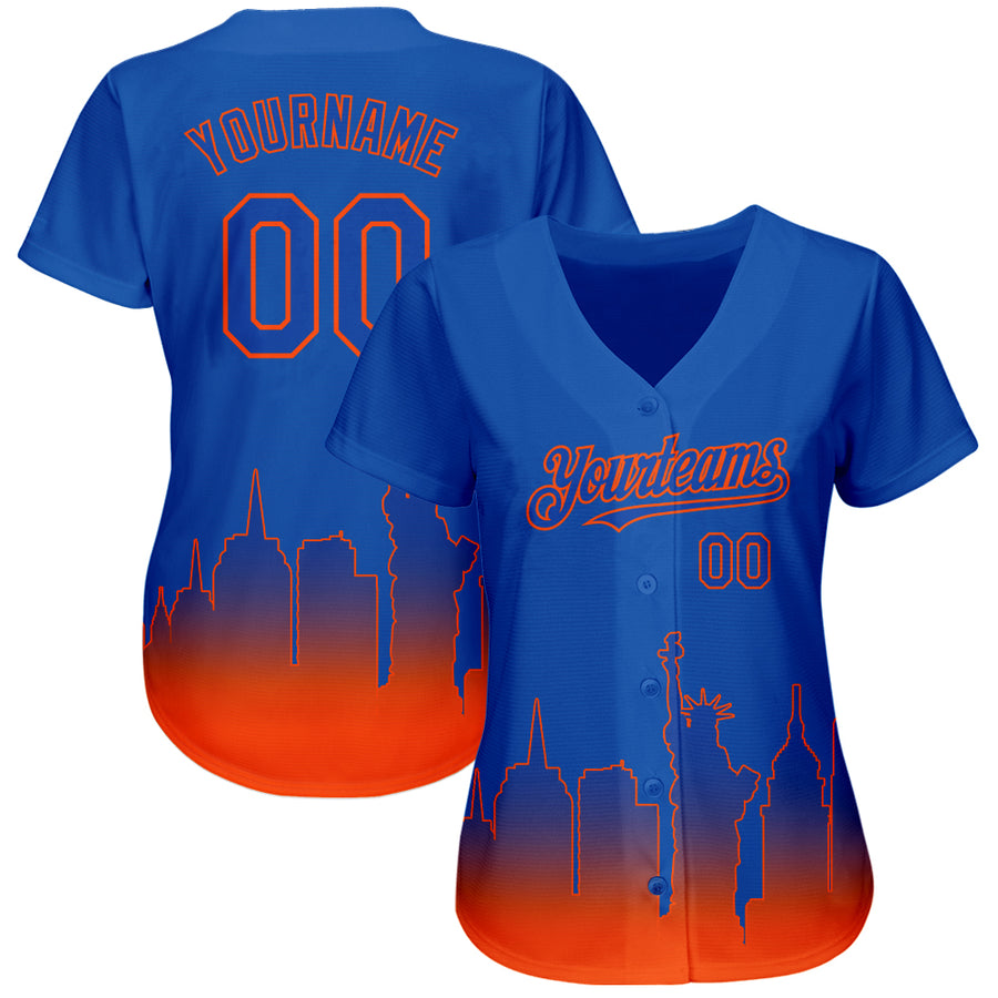 Custom Royal Orange 3D New York City Edition Fade Fashion Authentic Baseball Jersey