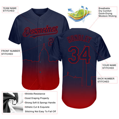 Custom Navy Red 3D Washington City Edition Fade Fashion Authentic Baseball Jersey