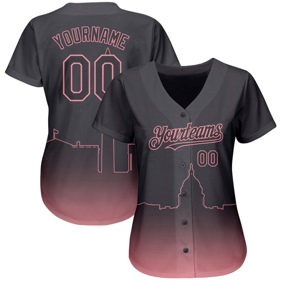 Custom Steel Gray Medium Pink 3D Washington City Edition Fade Fashion Authentic Baseball Jersey