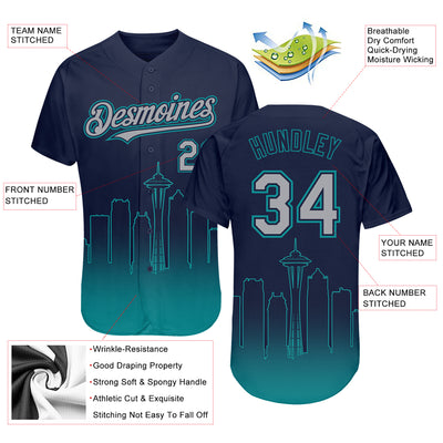 Custom Navy Gray-Teal 3D Seattle City Edition Fade Fashion Authentic Baseball Jersey