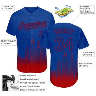 Custom Royal Red 3D Chicago City Edition Fade Fashion Authentic Baseball Jersey