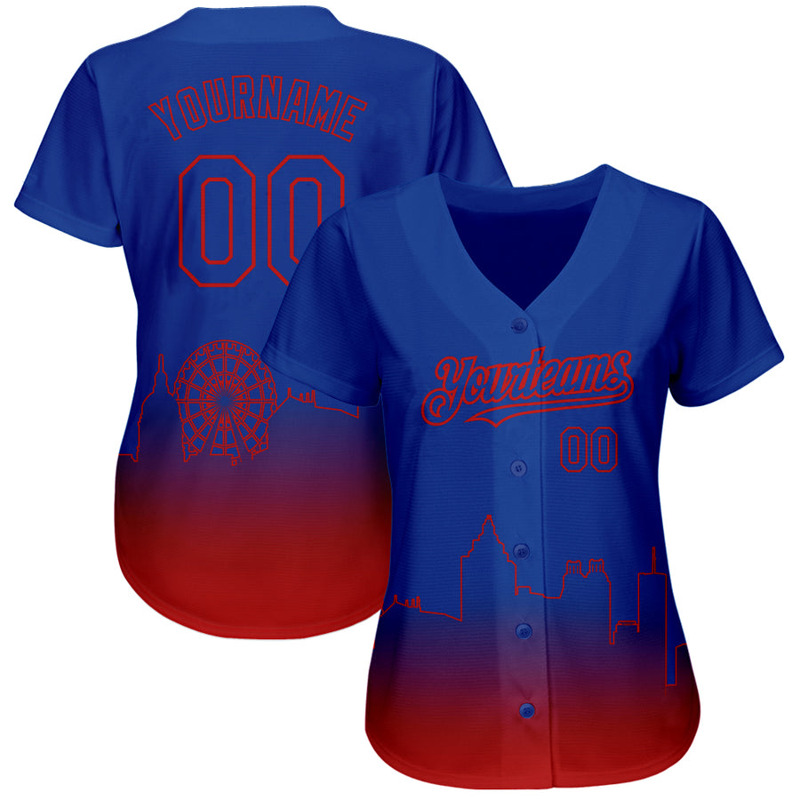 Custom Royal Red 3D Atlanta City Edition Fade Fashion Authentic Baseball Jersey