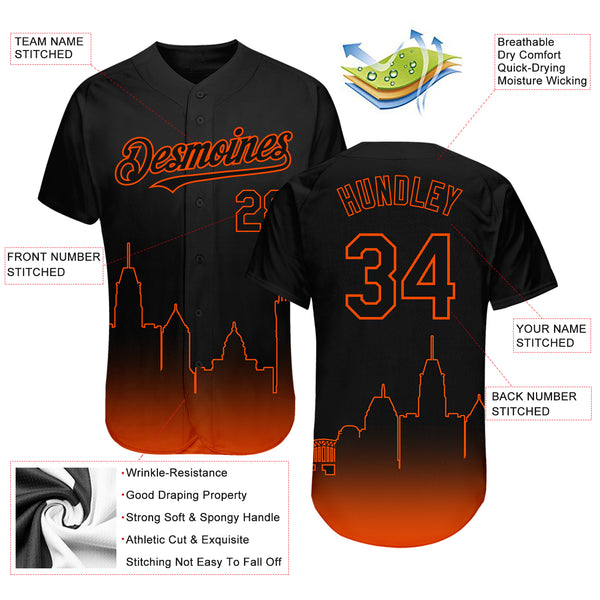 Custom Fade Fashion Baseball Jersey Black Orange 3D Baltimore City Edition  Authentic - FansIdea