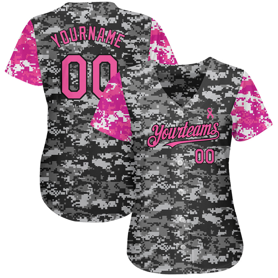 Custom Camo Pink-Black 3D Pink Ribbon Breast Cancer Awareness Month Women Health Care Support Authentic Baseball Jersey