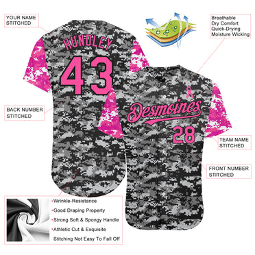 Custom Camo Pink-Black 3D Pink Ribbon Breast Cancer Awareness Month Women Health Care Support Authentic Baseball Jersey