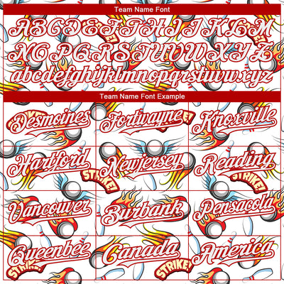Custom White Red 3D Pattern Design Firely Bowling Authentic Baseball Jersey
