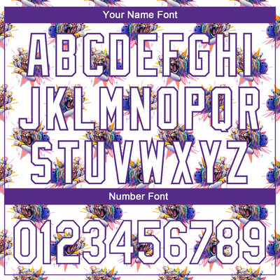 Custom White Purple 3D Pattern Design Growling Lion Among The Bowling Authentic Baseball Jersey