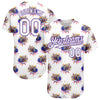 Custom White Purple 3D Pattern Design Growling Lion Among The Bowling Authentic Baseball Jersey