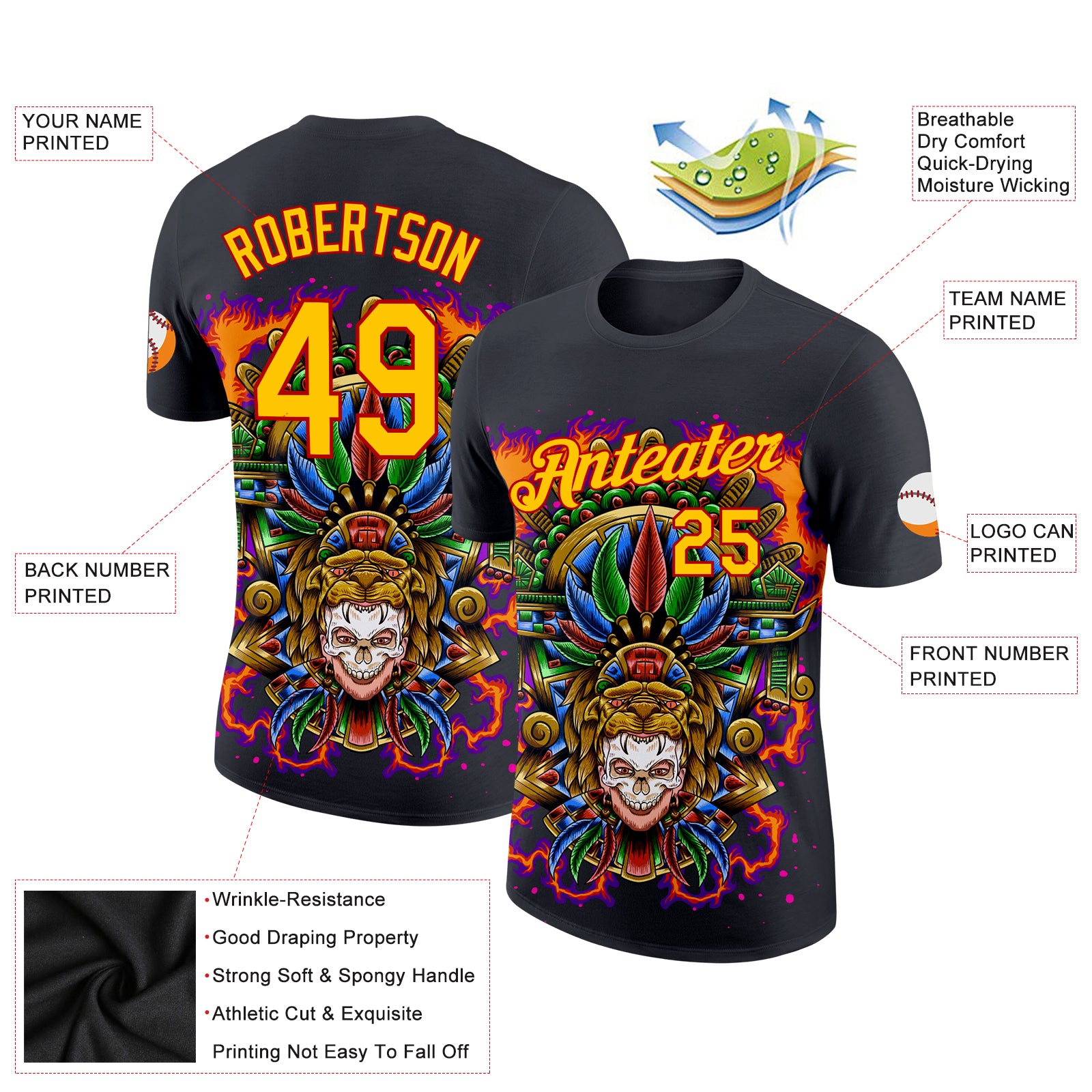 Custom Black Yellow-Red 3D Pattern Design Black History Month Performance T-Shirt