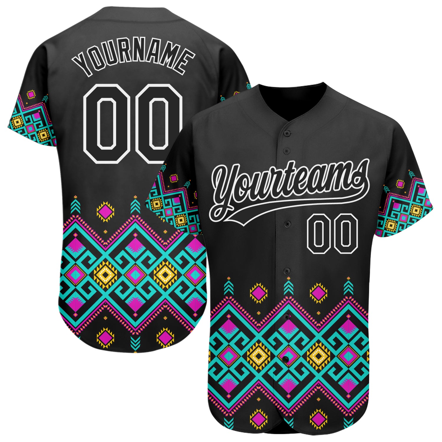 Custom Black White 3D Pattern Design Traditional African Ethnic Style Authentic Baseball Jersey