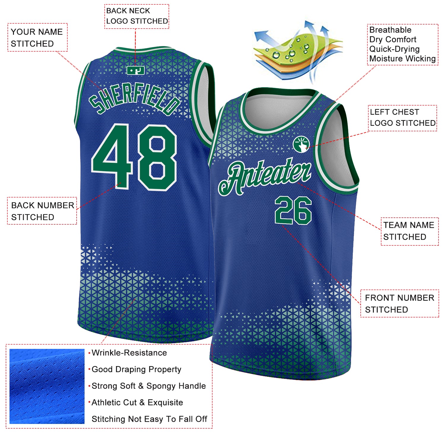 Custom Royal Kelly Green-White Triangle Shapes Authentic City Edition Basketball Jersey