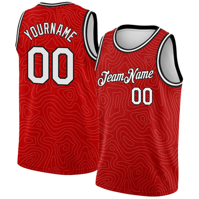 Custom Red White-Black Rounded Zigzag Lines Authentic City Edition Basketball Jersey