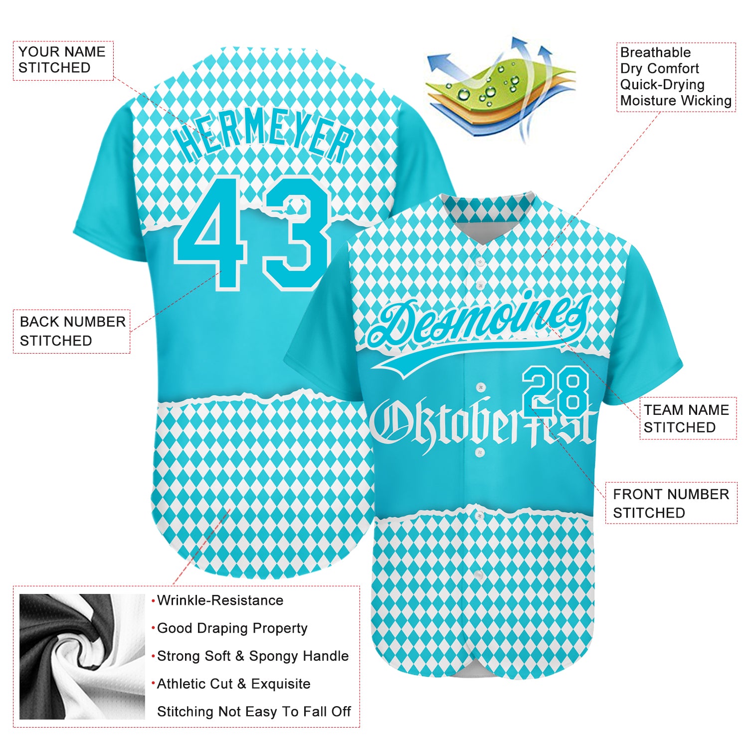 Custom Lakes Blue White 3D Pattern Design Oktoberfest Authentic Baseball Jersey