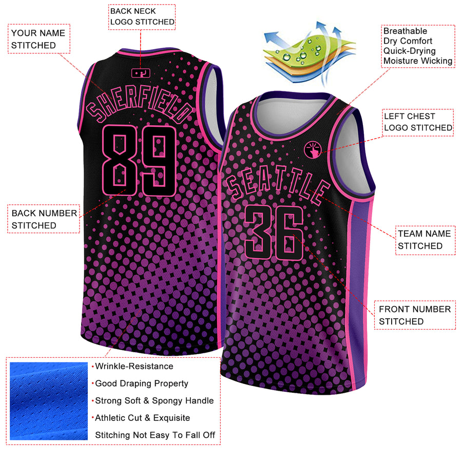 Custom Black Pink-Purple Halftone Authentic City Edition Basketball Jersey