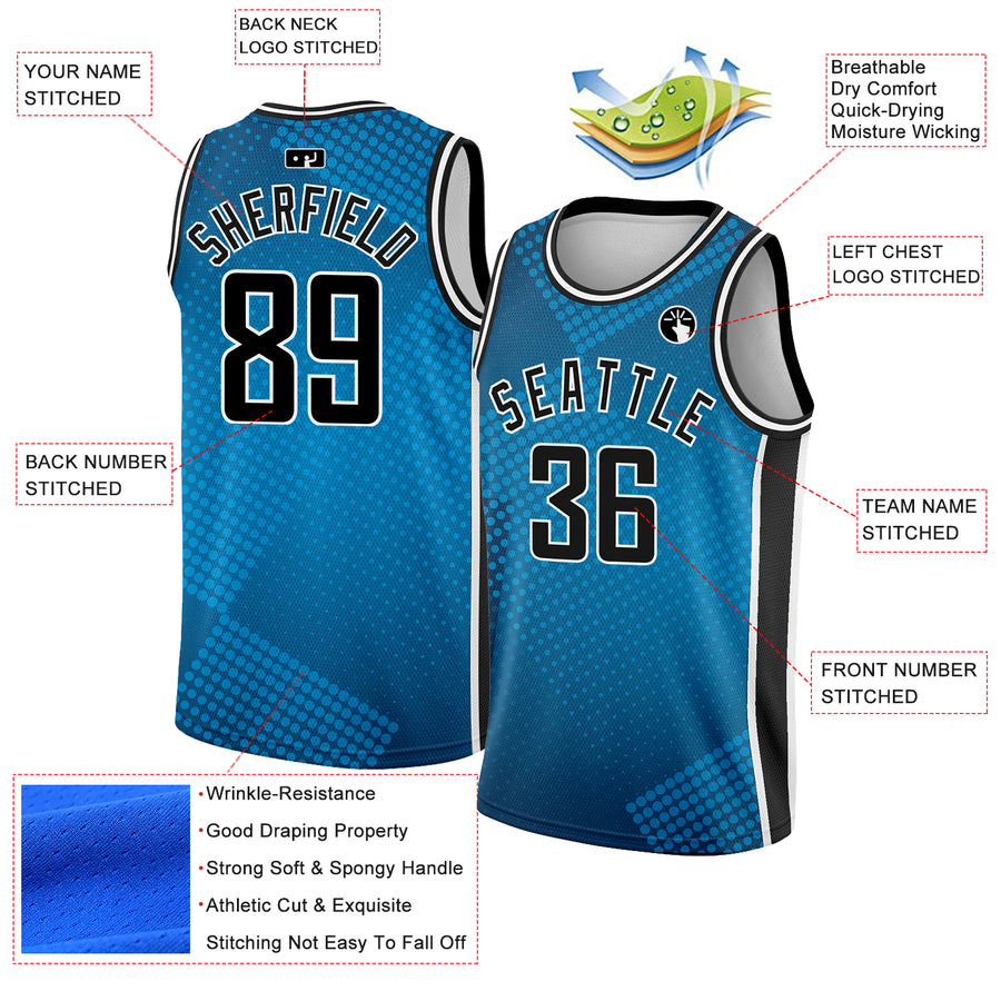 Custom Blue Black-White Halftone Authentic City Edition Basketball Jersey