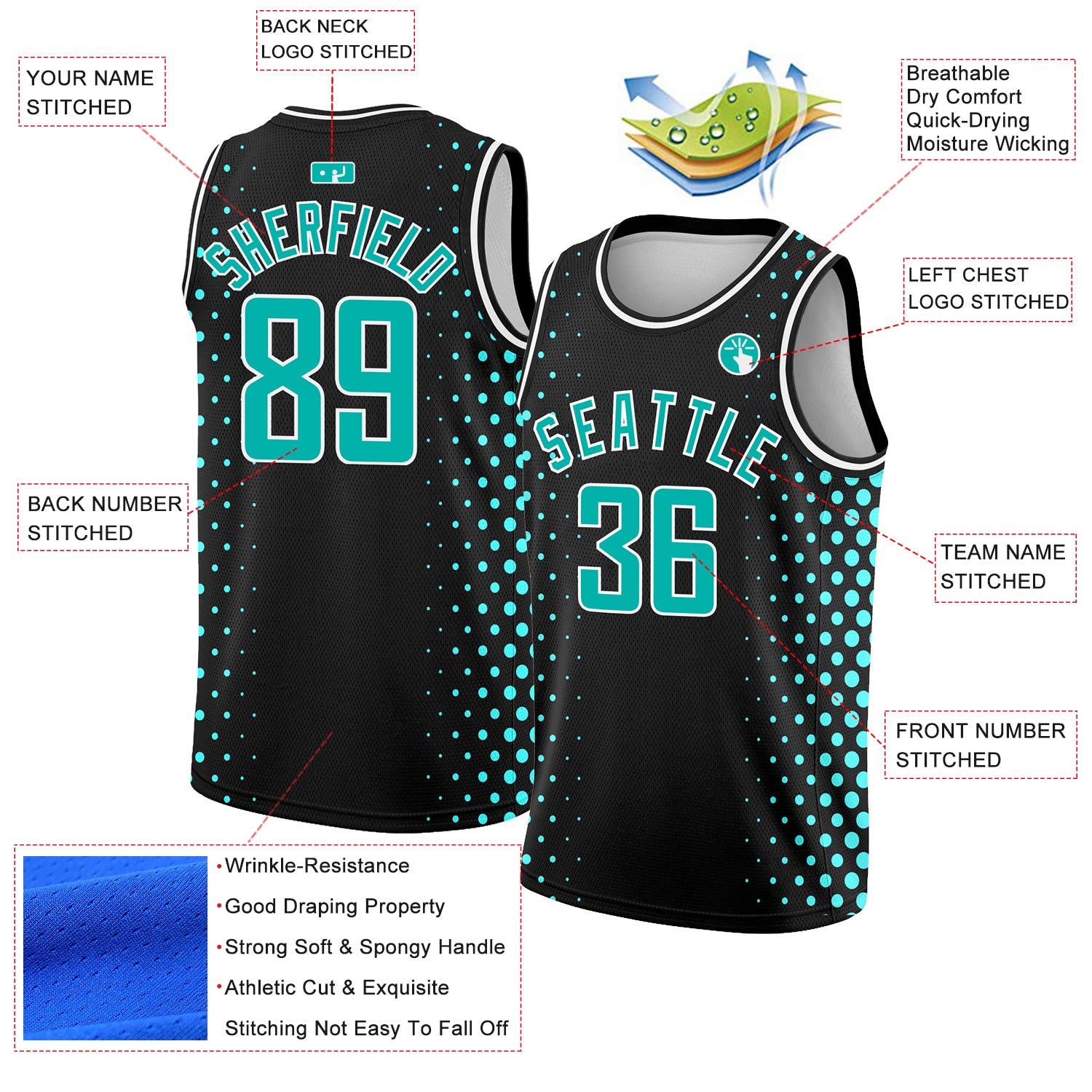 Custom Black Aqua-White Halftone Authentic City Edition Basketball Jersey